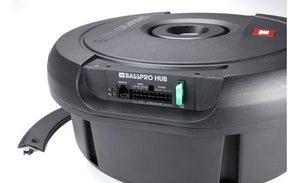 JBL BassPro Hub Powered 12" subwoofer enclosure with 200-watt amp — mounts to hub of spare tire