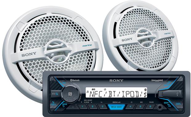 Sony DSX-M5511BT Marine audio package: Includes DSX-M55BT digital media receiver (does not play CDs) and two 6-1/2